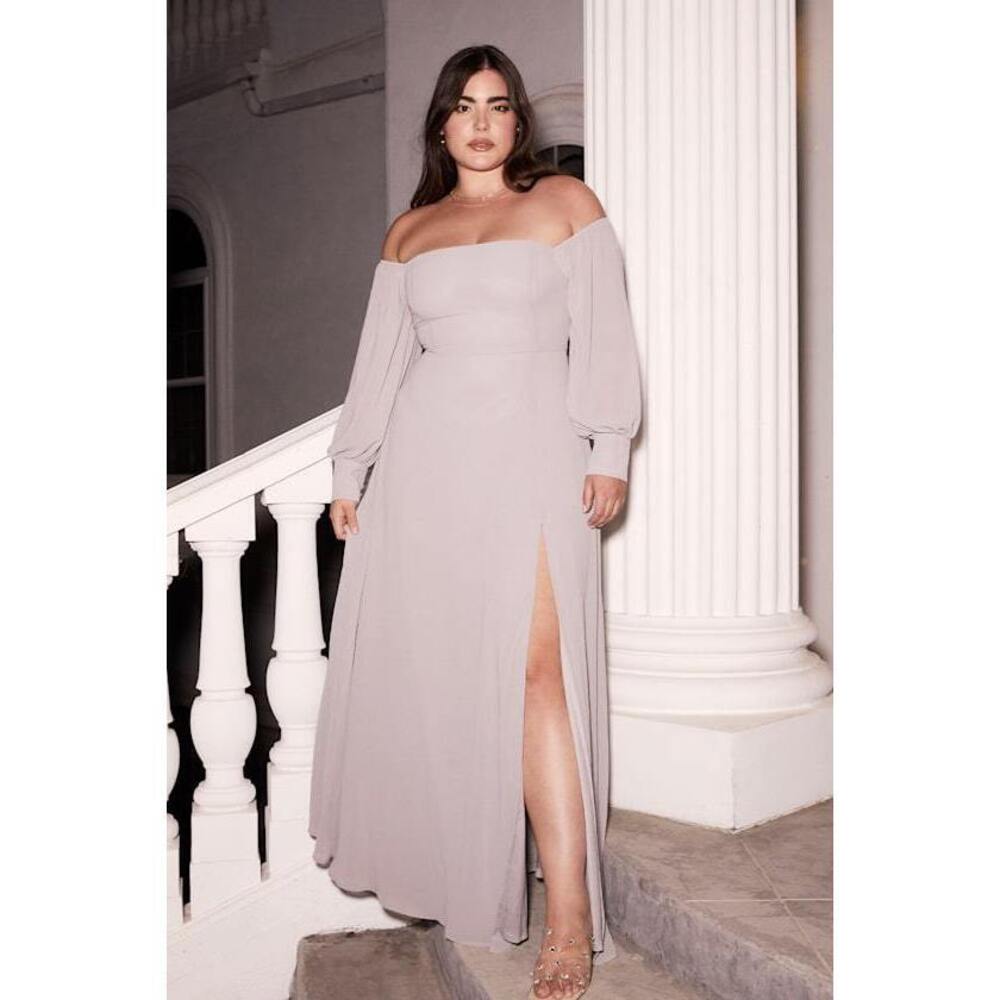 Lulus Grey Off-the-shoulder Maxi Dress